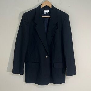 Vintage Talbots 100% Wool Blazer 12 Black Lined 1990's Y2K Collegiate Acadamia